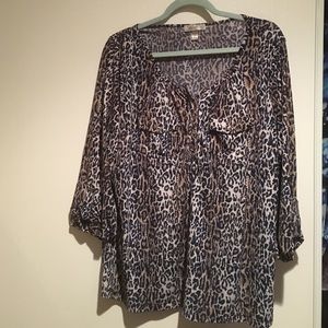 Dark Blue & Brown Cheetah Print Dress Barn Blouse